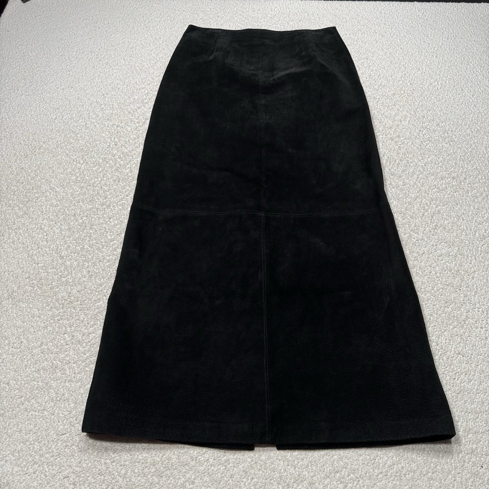 Live A Little Women's Maxi Skirt Black Suede Leather Lined Y2K BOHO Festival 10